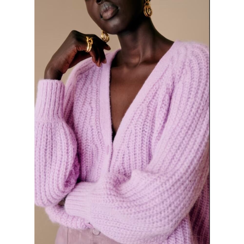 SEZANE Basile Cardigan Sweater Mauve Purple Sz XXXL $198 {245} - Picture 1 of 7